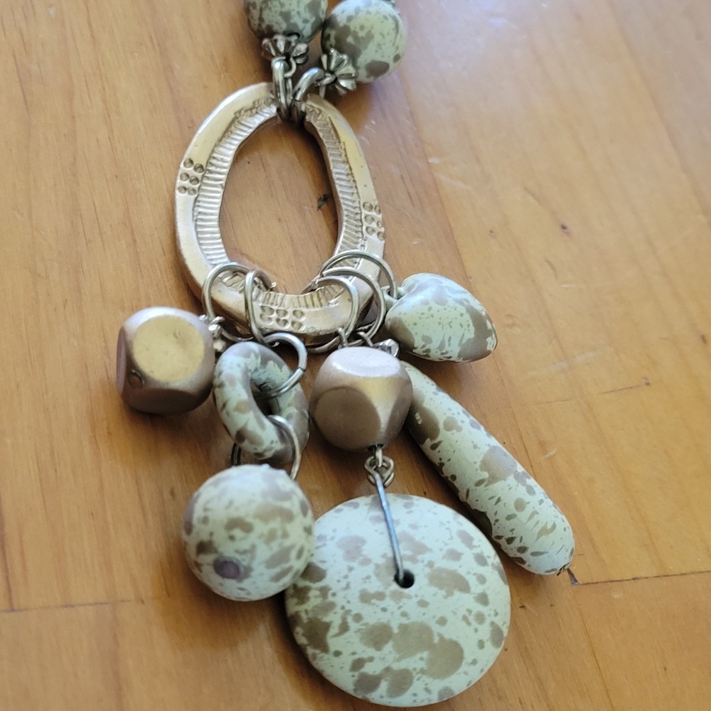 Vintage Speckled Bead Pendant Necklace Boho Dangle Cluster 31 Inch
